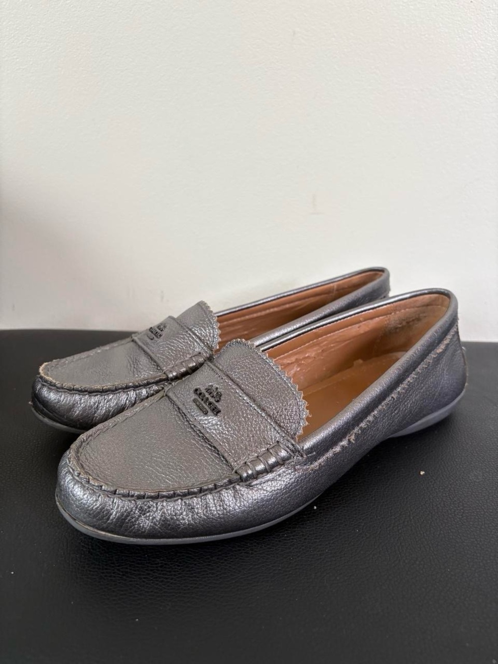 Coach Odette Metallic Silver Leather Driving Loafers for Women